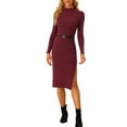 thumbnail image 1 of MODA NOVA Mock Neck Knit Sweater Dress for Juniors Turtleneck Ribbed Bodycon Pencil Midi Dresses, 1 of 1