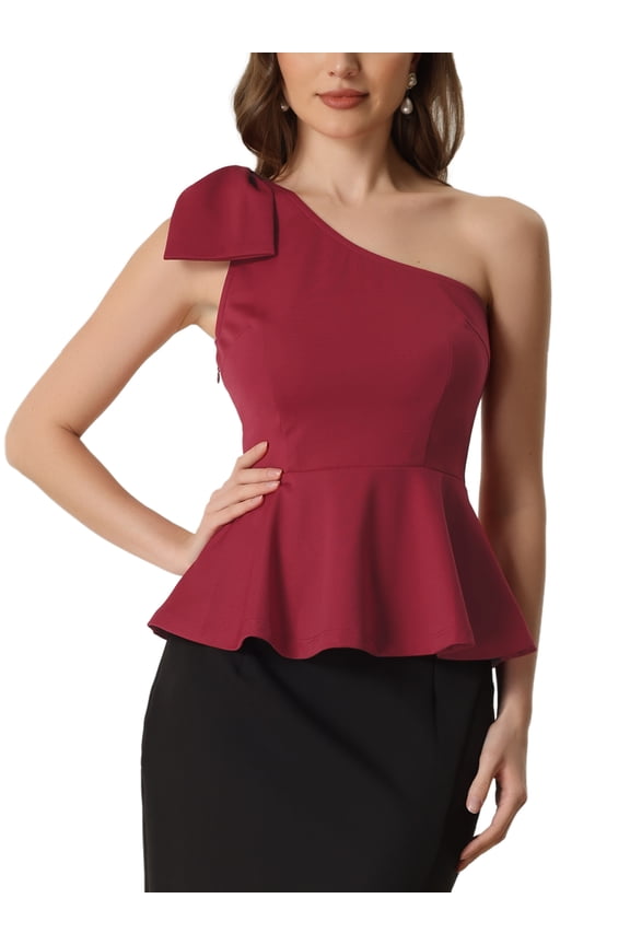 One Shoulder Top for Juniors Bow Ruffled Peplum Top