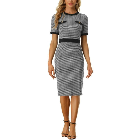 MODA NOVA Plaid Houndstooth Dress for Juniors Short Sleeve Contrast Bodycon Dresses