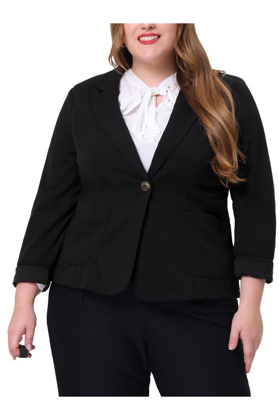 Plus Size Blazer for Juniors Work Jacket Notch Lapel Buttons Front Blazers Jackets
