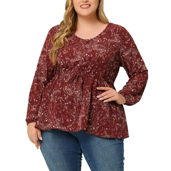 MODA NOVA Plus Size Blouses for Juniors V Neck Button Up Ruffle Flowy Tunic Babydoll Tops