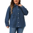 thumbnail image 1 of MODA NOVA Plus Size Denim Jacket for Juniors Casual Long Sleeve Jean Jacket Top Coat with Pockets 3X Dark Blue, 1 of 5
