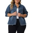 thumbnail image 1 of MODA NOVA Plus Size Denim Jacket for Juniors Frayed Hem Long Sleeve Pockets Button Up Denim Jackets, 1 of 5
