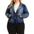 thumbnail image 1 of MODA NOVA Plus Size Denim Jackets for Juniors Jean Notched Lapel Work Blazers Dark Blue 1X, 1 of 5