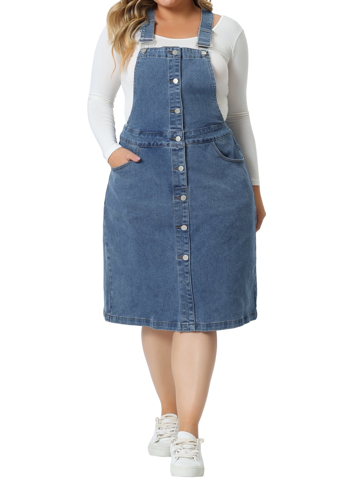 MODA NOVA Plus Size Denim Overall Dress for Juniors Button