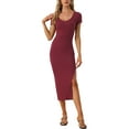 thumbnail image 1 of MODA NOVA Ribbed-Knit Dress Juniors Round Neck Short Sleeves Side Slit Midi Dresses, 1 of 5