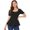 thumbnail image 1 of MODA NOVA Ruffle Peplum Top for Juniors’s Sweetheart Neck Puff Sleeve Elegant Office Work Blouse Black XL, 1 of 4