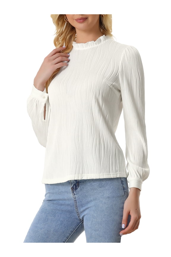 Ruffled Business Blouse for Juniors Long Sleeve Mock Neck Casual Top