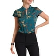 thumbnail image 1 of MODA NOVA Satin Blouse for Juniors Stand Collar Floral Silky Work Blouse Top Navy Blue XS, 1 of 6