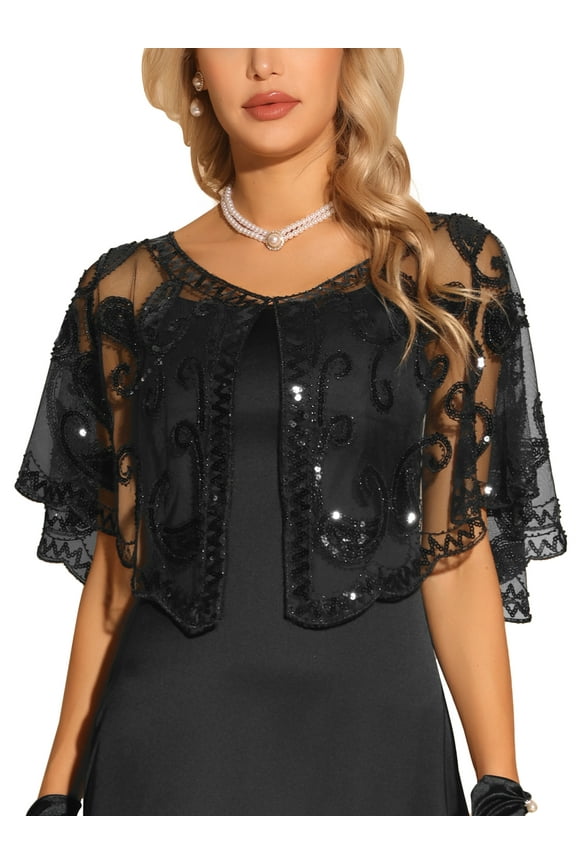 Sequin Beaded Shawl Wraps for Juniors Evening Cape Cover Up