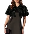 thumbnail image 1 of MODA NOVA Sequin Shrug Bolero for Juniors Flared Sleeve Crop Sparkly Glitter Jacket Black XS, 1 of 5