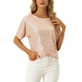thumbnail image 1 of MODA NOVA Sequin Tops for Juniors Round Neck Short Sleeve Party Clubwear Blouses Champagne XS, 1 of 5