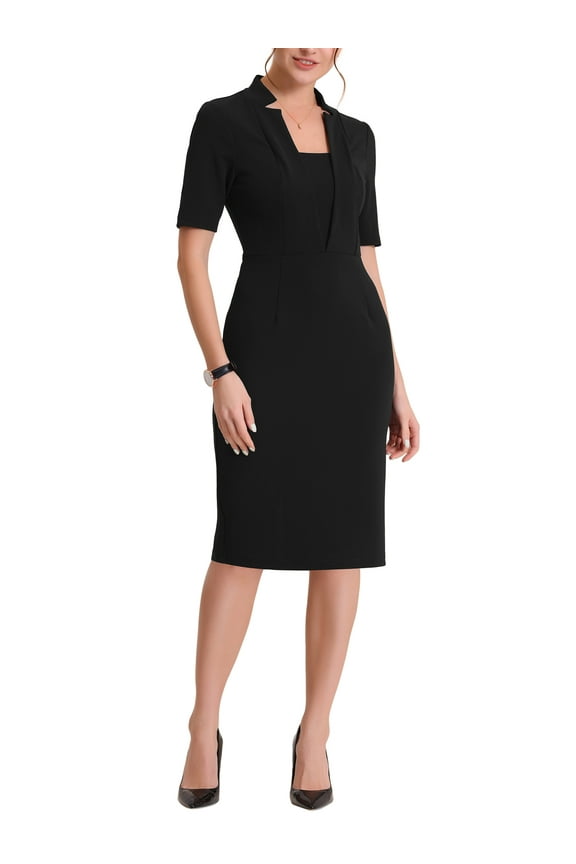 Sheath Dress for Juniors V Neck Short Sleeve Wear-to-Work Bodycon Midi Dresses