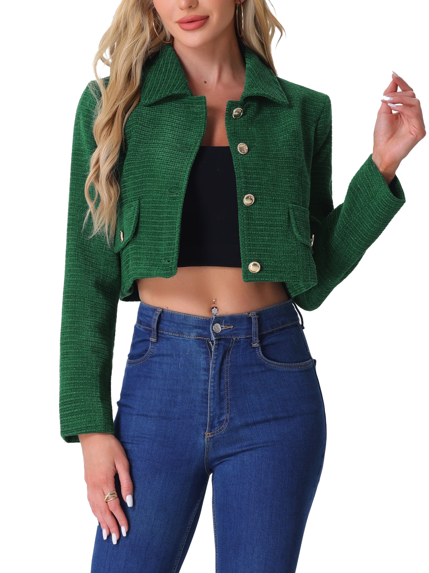 MODA NOVA Tweed Blazer for Juniors Short Suit Long Sleeve Crop 