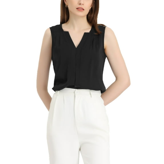 MODA NOVA V Neck Sleeveless Blouse Top for Juniors Chiffon Office Work Shirts Black XL