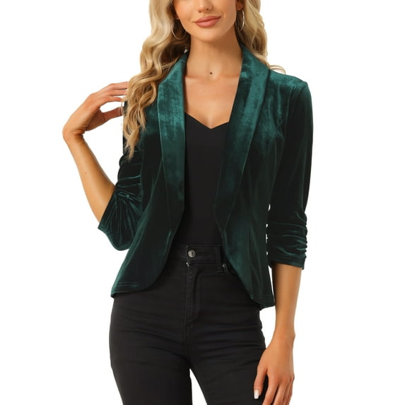 MODA NOVA Velvet Cardigan for Juniors Lapel Collar Open Front Cardigan Dark Green XS
