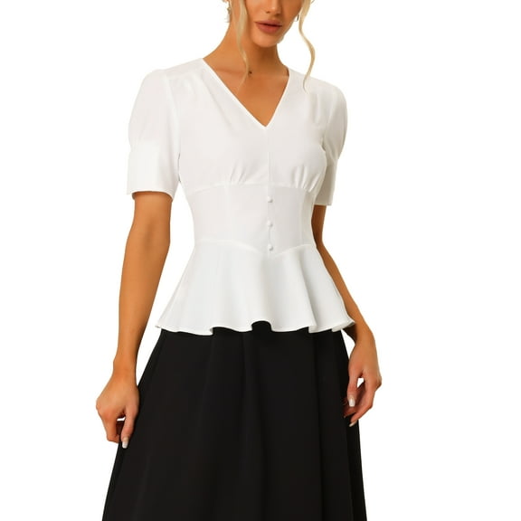 MODA NOVA Victorian Blouse for Juniors Short Sleeves Steampunk Lace Up Vintage Top White S