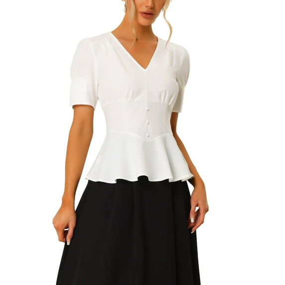 MODA NOVA Victorian Blouse for Juniors Short Sleeves Steampunk Lace Up Vintage Top White XS