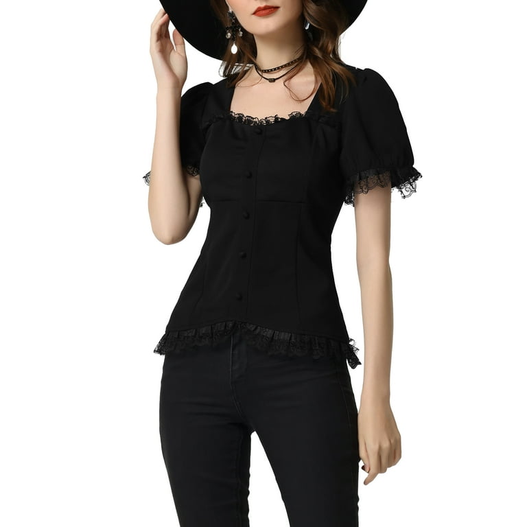 MODA NOVA Victorian Shirt for Juniors Sweetheart Neck Puff Short