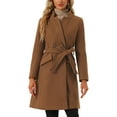 thumbnail image 1 of MODA NOVA Vintage Belted Coat for Juniors Stand Collar Winter Outwear Coats Brown XS, 1 of 1