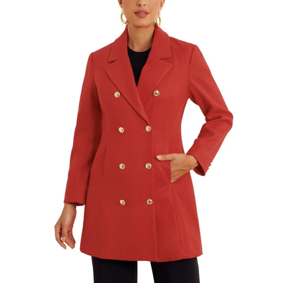 MODA NOVA Winter Overcoat for Juniors Notch Lapel Double Breasted Coats M Red