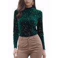 thumbnail image 1 of MODA NOVA Women's Blouse Metallic Shiny Star Print Long Sleeve Round Neck Shirt L Green, 1 of 5
