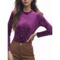 thumbnail image 1 of MODA NOVA Women's Blouse Metallic Shiny Star Print Long Sleeve Round Neck Shirt S Purple, 1 of 5