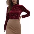 thumbnail image 1 of MODA NOVA Women's Blouse Metallic Shiny Star Print Long Sleeve Round Neck Shirt XL Burgundy, 1 of 5