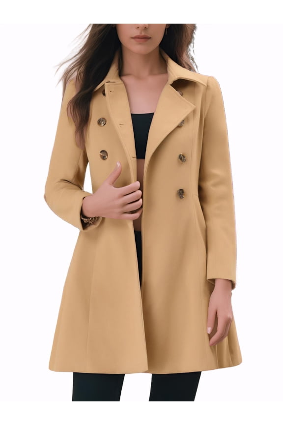Women's Coat Solid Color Turn Down Collar Long Sleeves Coats M Khaki