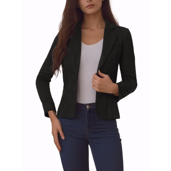 MODA NOVA Women's Jacket Faux Suede Notched Lapel Long Sleeve Coats M Black