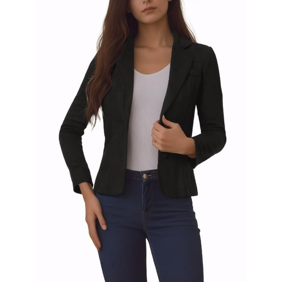 MODA NOVA Women's Jacket Faux Suede Notched Lapel Long Sleeve Coats S Black