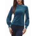 thumbnail image 1 of MODA NOVA Women's Top Velvet Crew Neck Puff Long Sleeve Shirt XL Peacock Blue, 1 of 6