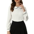 thumbnail image 1 of MODA NOVA Work Blouse for Juniors Long Sleeve Peter Pan Tops White XS, 1 of 5