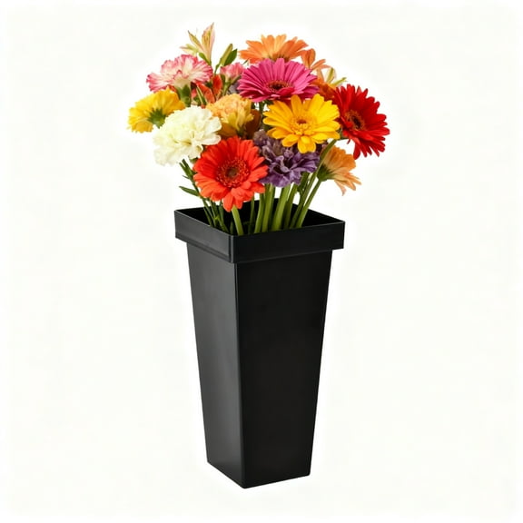 MODANU 1 Pcs Plastic Flower Vase Tall Planters, Flower Pot, Patio Deck Indoor Outdoor Garden Tree Planters - 13.4 Inch H, Black