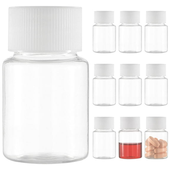 MODANU 10 Pcs Transparent Empty Plastic Bottles with White Screw Cap 30ml Solid Powder Capsules Pill Tablet Holder Storage Box Refillable Portable Durable Container Jar Pot for Travel Daily Life