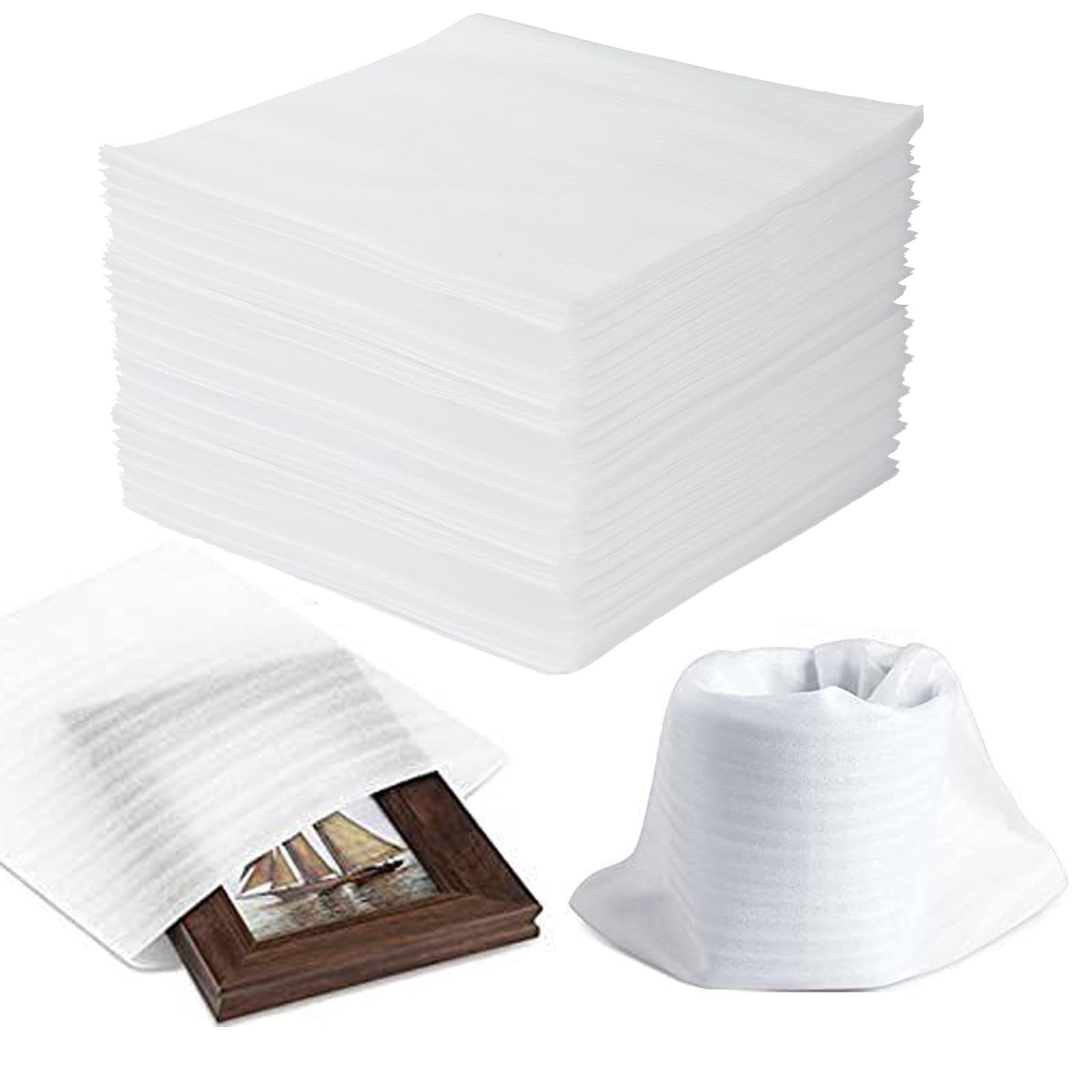 MODANU 100 Pcs Cushion Foam Pouches & Sheets, 12" x 12" Moving Foam Wrap Pouches, Protect mug, Cup, Glasses, China, and Dishes, Packing supplies, Packing Cushioning Supplies for Moving, White