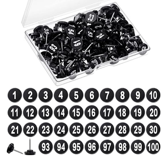 MODANU 100 Pcs Numbered Push Pins 0.43in Diamter Sequential Thumb Tacks Flat Tacks Push Pins with Numbers Thumbtacks for Maps, Presentations, Photo, Poster(Black)