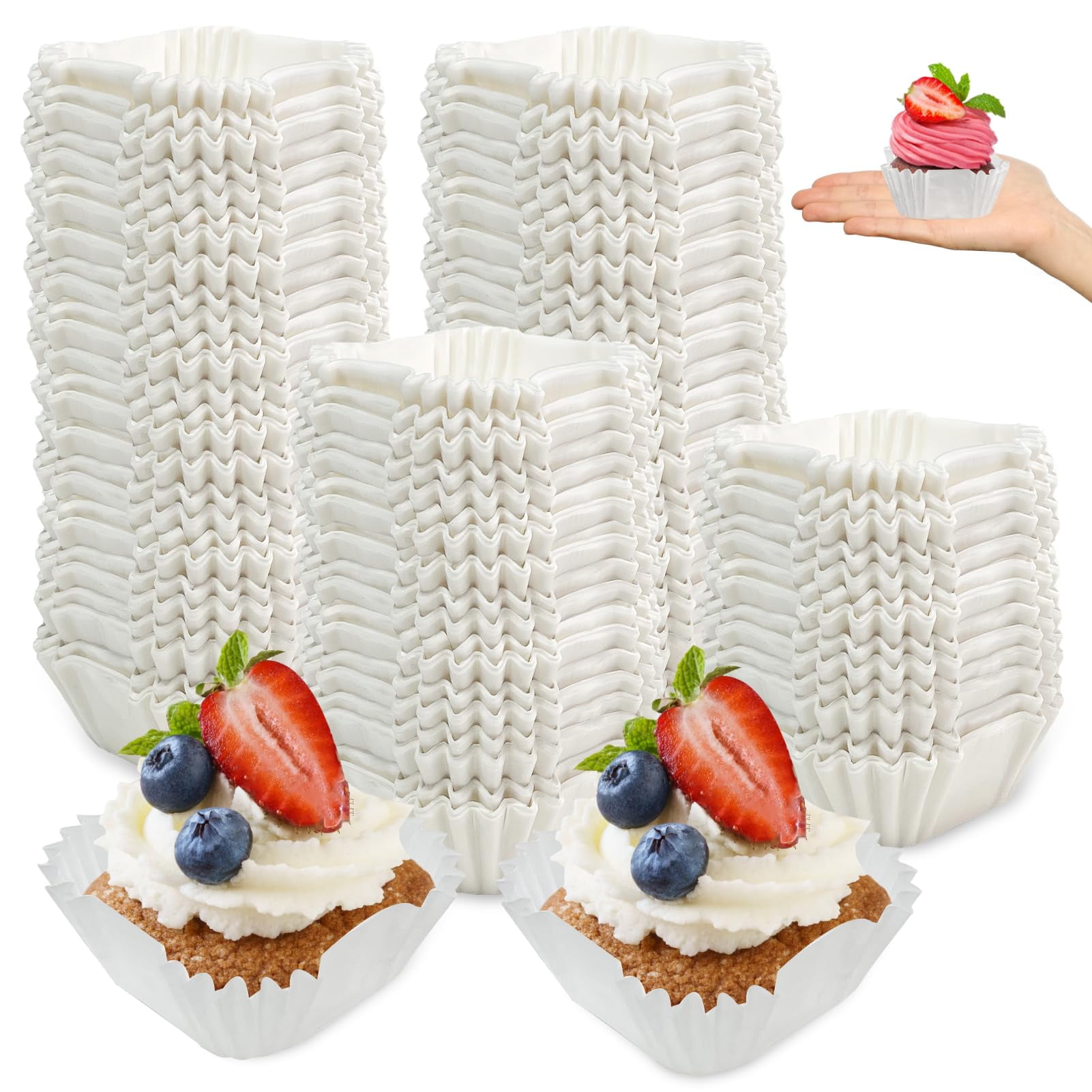 MODANU 1000 Pcs White Cupcake Liners, Square Baking Cups for Baking