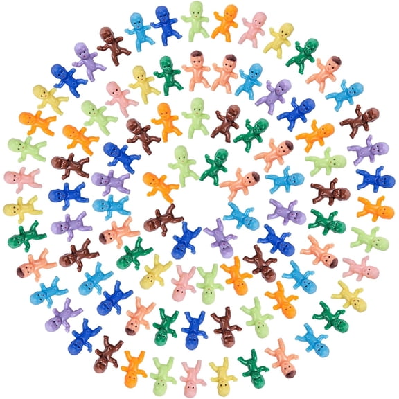 MODANU 100Pcs Mini Plastic Little Babies Tiny Figurines for Baby Shower Ice Cube Game, Bulk Small King Cake Dolls (0.78inch, 10 Assorted Colors)