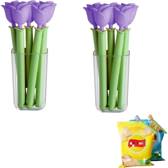 MODANU 10Pcs Bag Clips, Cute Fower Shaped Food Packages Clips Magnetic Sealing Clip Multifunctional Food Clip Reusable Chip Bag Clips for Potato Chips and Snacks, Purple