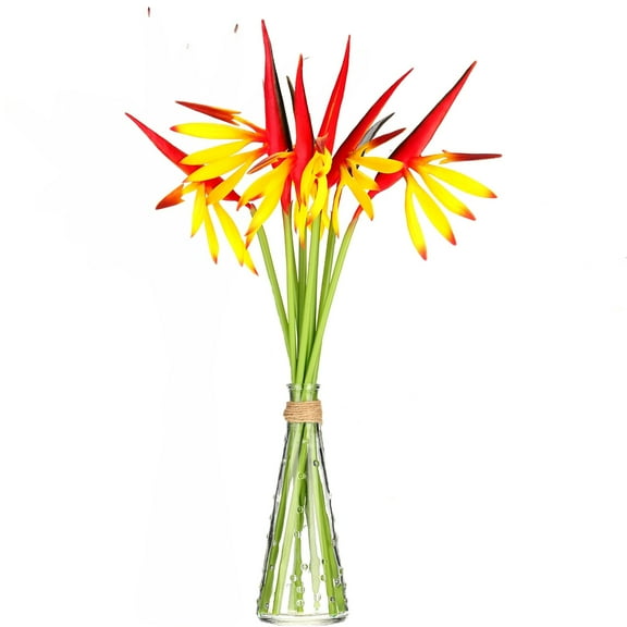 MODANU 10Pcs Bird of Paradise Artificial Plant, 22 inch Hawaiian Tropical Flowers Faux Flowers Bouquet for Home Garden Decoration Office Wedding Decor Supplies (Yellow)