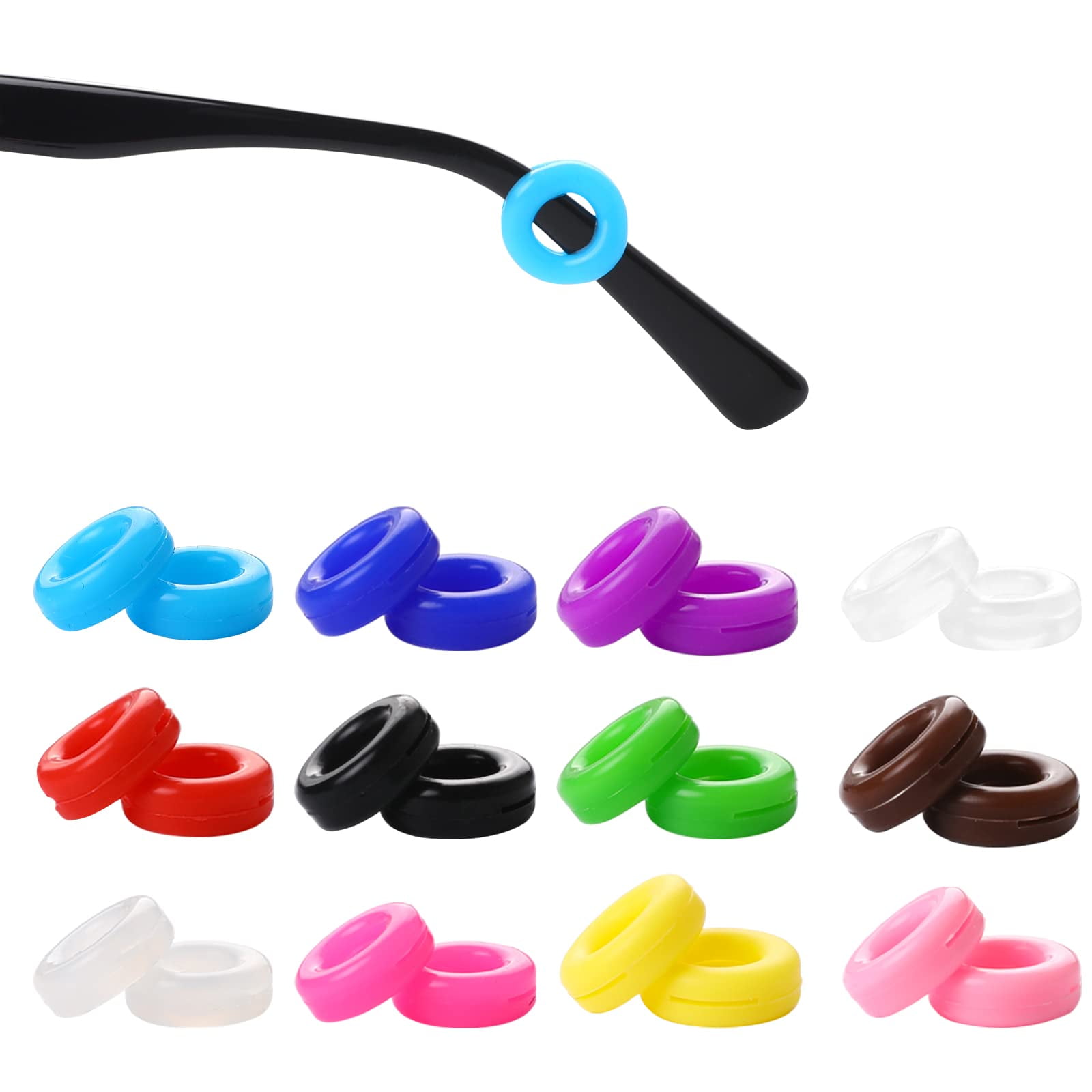MODANU 12 Pairs Colorful Soft Silicone Eyeglasses Temple Tips Sleeve Retainer, AntiSlip Elastic