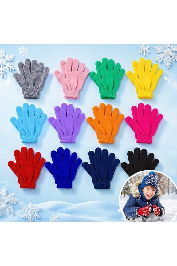 12 Pairs Kids Gloves Winter Toddler Gloves Full Fingers Knit Gloves Children Stretchy Warm Gloves Bulk for Boys and Girls, Christmas Gift for Kids, Multicolor