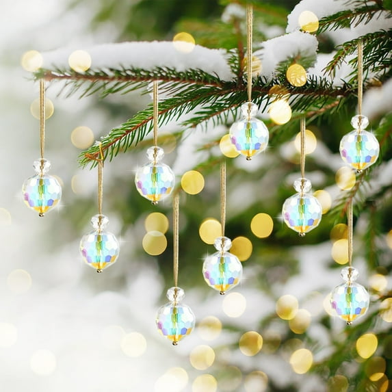 MODANU 12 Pcs Christmas Ball Ornaments 0.86" Crystal Glass Balls Mini Colorful Prism Balls Crystal Christmas Tree Ornaments Decorative Hanging Ornaments(Crystal AB)
