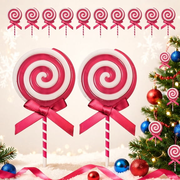 MODANU 12Pcs Christmas Candy Cane, Plastic Candy Decorations Peppermint Ornaments Candy Lollipop Craft Decor for Xmas Home Party Supplies (Red)