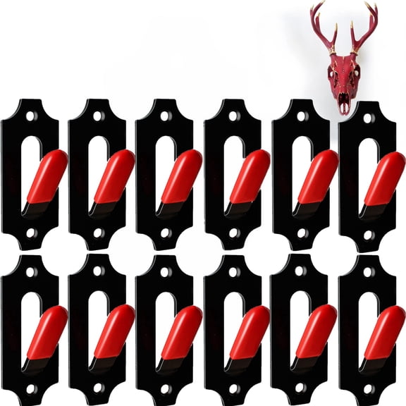 MODANU 12Pcs European Mount Skull Hangers with Silicone Protector, Deer Skull Mount Hanger for Indoor Outdoor Deco, Hanging Antelope, Cattle, Coyote and Small Game Animals(Red Black)