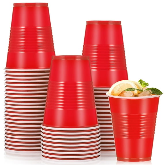 MODANU 16 oz Plastic Cups 50 Pcs Drinking Cups Disposable Cups with Lines Beverage Drinking Cups for Camping Barbecues Birthday Party Indoor Outdoor Events Picnics (Red)