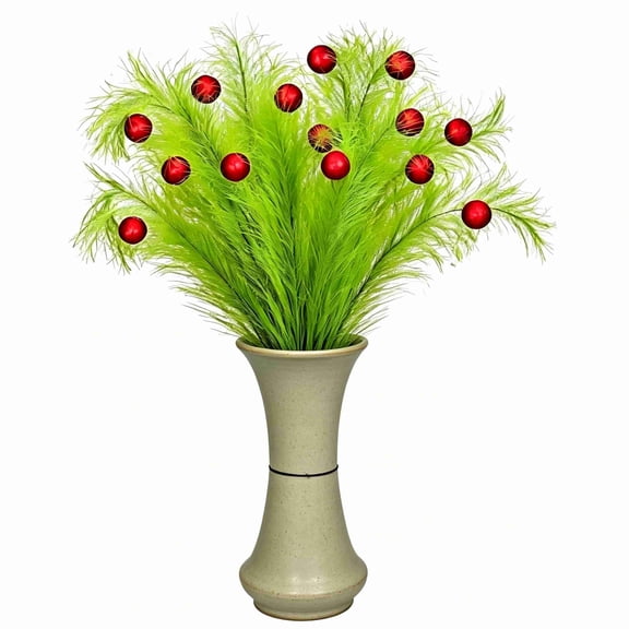 MODANU 16Pcs Christmas Tree Topper Curly Stems with Red Ball, Lime Green Curly Picks Elf Ornaments Stems for Xmas Tree Toppers Vase Fillers Home Crafts Decorations, 43 cm/16.9"