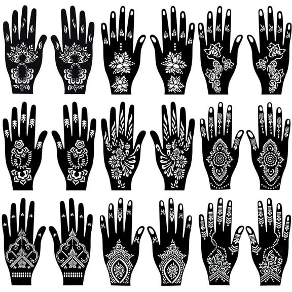 MODANU 18 Sheets Henna Stencils for Hands - Indian and Arabian Temporary Tattoo Templates for Hand and Body Art