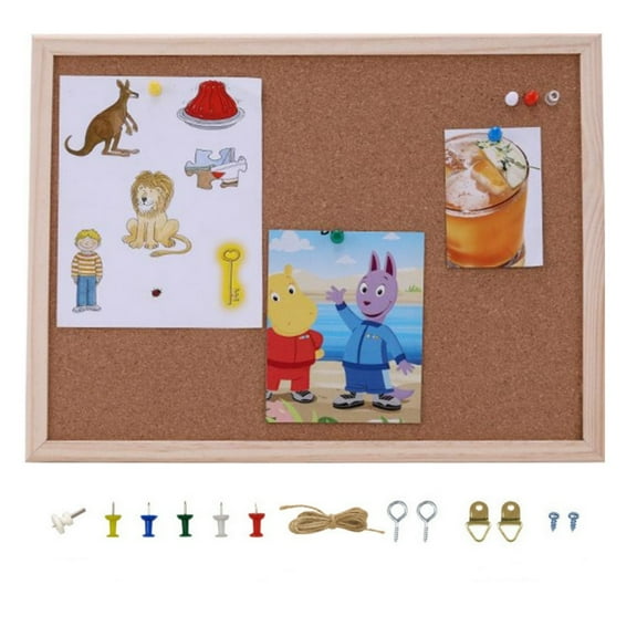 MODANU 1Pcs Cork Board Bulletin Board 15.7" X 12" Vision Board Wood Frame Corkboard Message Board Wall Mounted Pin Board with Pins, Eye Bolts, Gaskets, Screws for Home & Office